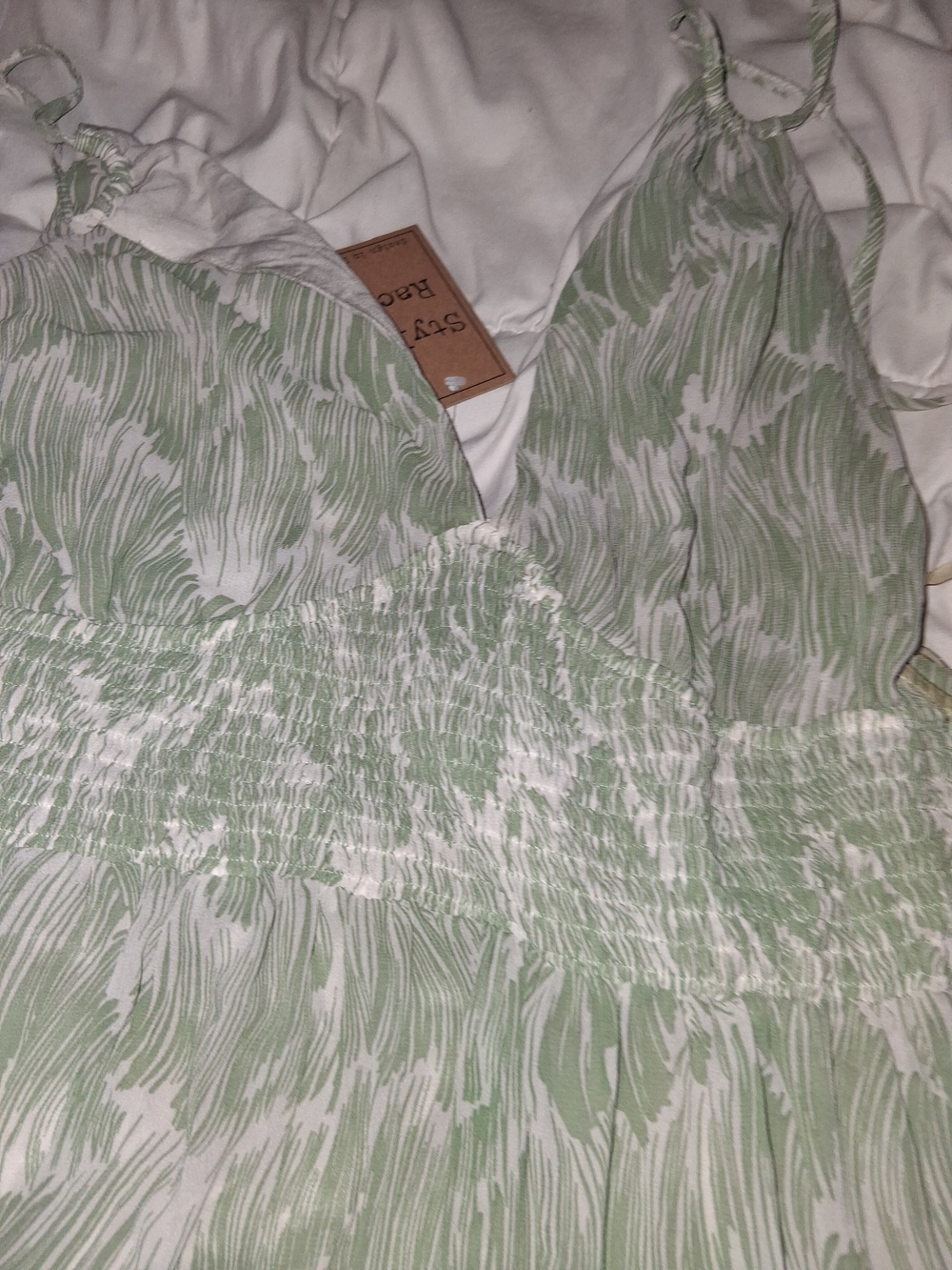 Style Rack Light Green & White Smocked Maxi Dress